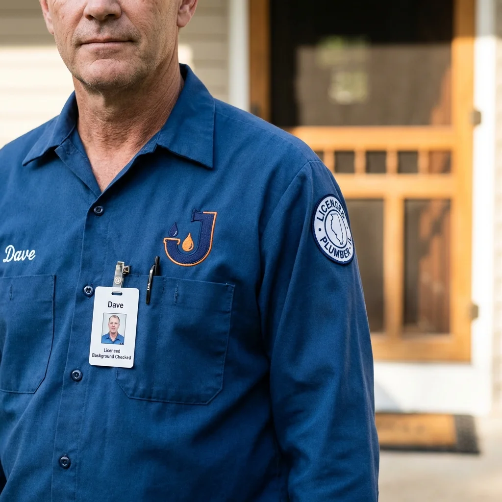 Licensed plumber showing ID badge in McKinleyville, CA
