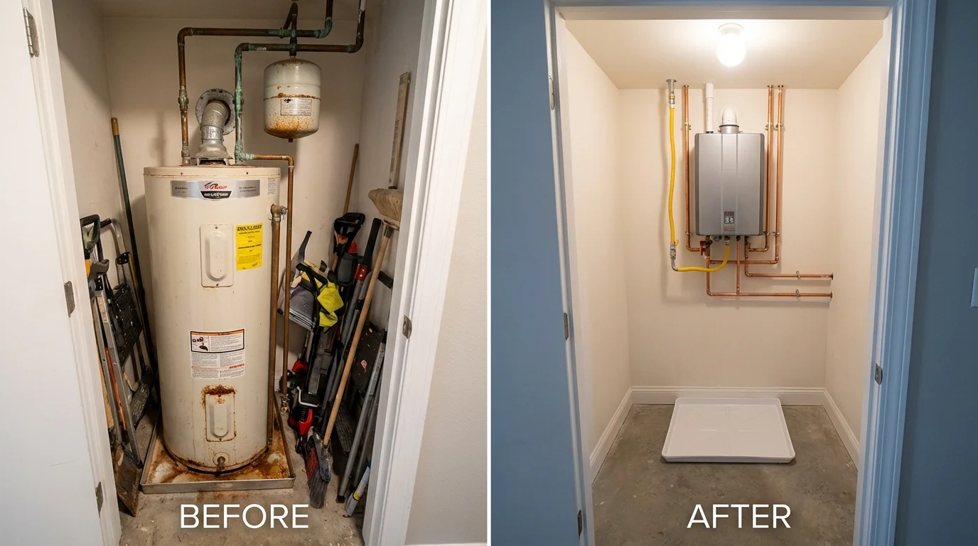 Tank water heater versus wall-mounted tankless unit comparison for McKinleyville, CA homeowners