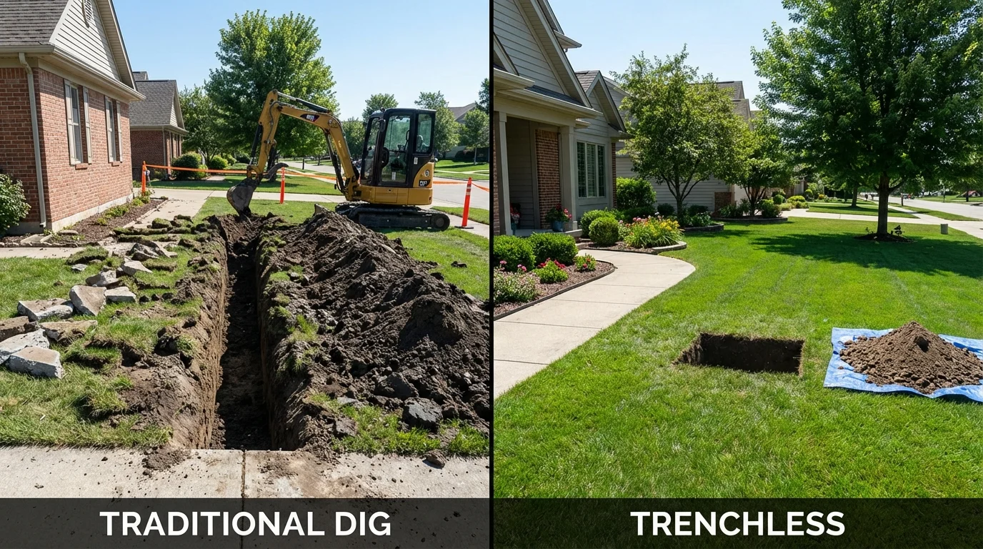 Trenchless sewer repair with minimal yard damage versus traditional excavation in McKinleyville, CA